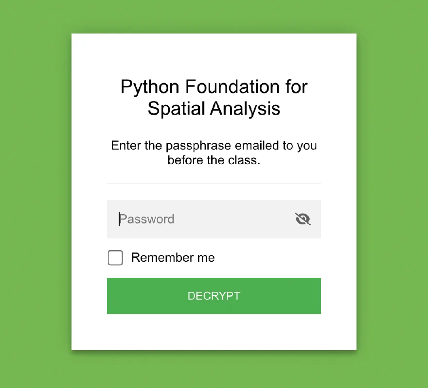 A private class page asks for its passphrase