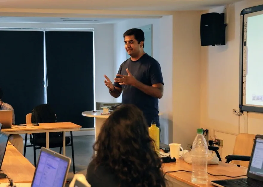 Ujaval Gandhi speaking to a class at the Indian Institute of Human Settlements
