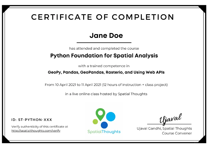 Sample certificate