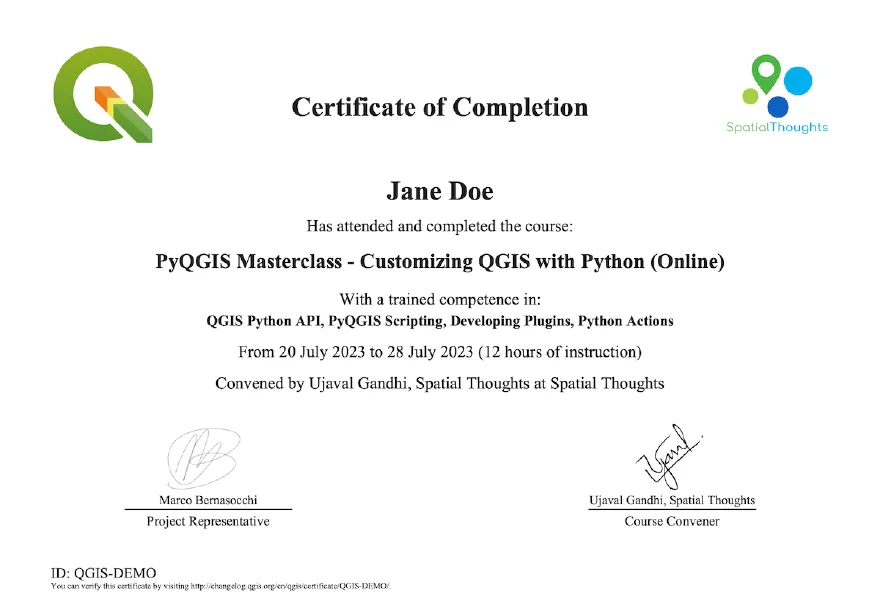 Sample certificate
